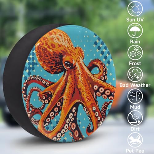Image of Spare Tire Cover for RV Trailer, Octopus Tire Covers Universal Fit for Travel Trailer Camper Jeep RV SUV Truck Waterproof Wheel Cover (17 inch for Diameter 31 inch - 33 inch),A-91