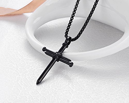 Rehoboth Men's Stainless Steel Nail Cross Pendant Necklace with 24 Inch Chain Polished Black Gold Silver4