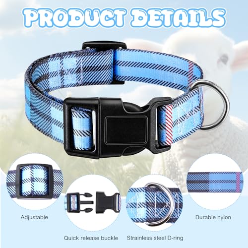 Image of 2 Pack Goat Collars with Bells, Sheep Grazing Copper Bells and Adjustable Nylon Collar Set Loud Bronze Bell Small Farm Animal Sheep Cow Accessories(Blue, White,Plaid Pattern)