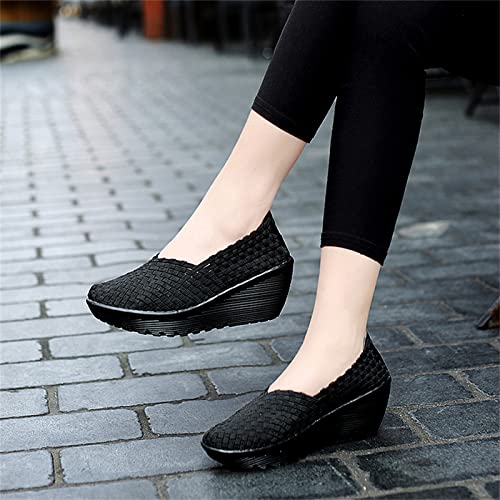Veroders Women's Woven Elastic Platform Sandals Platform Wedge Sandals for Women Slip-On Wedge Pumps Handmade Breathable Comfortable Fashion Shoes3