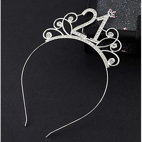 Losuya 21st Birthday Tiara Headband Crystal Rhinestone Crown Hair Accessory for Birthday Party Silver Cover