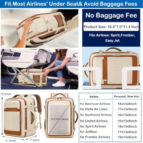 Image of Travel Backpack for Women Airline Approved Carry On Backpack with Shoe Pouch,TSA 15.6inch Laptop Mochila Flight Approved Personal Item Bag for Weekender Overnight Bags Bookbag Travel Essentials,Beige
