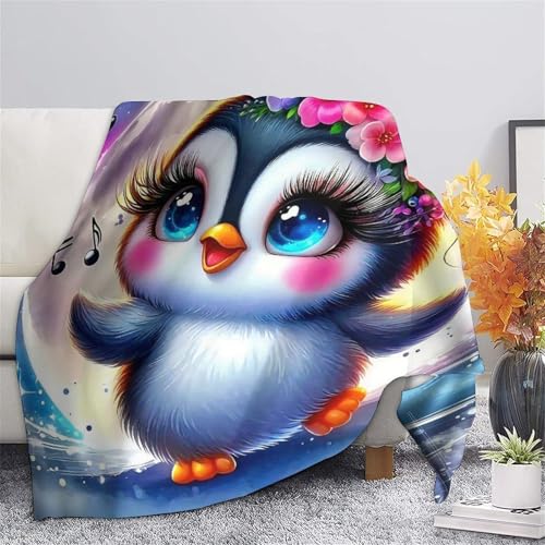 Couverture pingouin en microfibre chaude 100x130cm pour lit d'adolescent - 7