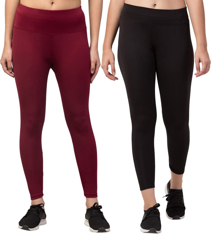 Image of BLUECON Gym wear Leggings Ankle Length Workout Pants | Stretchable Tights | Mid Waist Sports Fitness Yoga Track Pants for Girls & Women (Pack of 2)