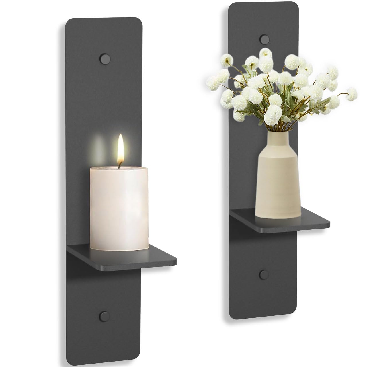Wall Candle sconces Set of Two,GWEUZMAL Metal Candle Sconces, Black Wall Candle Holder for Living Room Entryway,Fireplace,Wedding