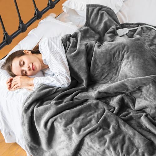Heated Throw Blanket with 1-9 hrs Timer Auto-Off & 8 Heating Levels,Flannel Electric Blanket Throw ETL Certification,Machine Washable Full Body Warming Blankets