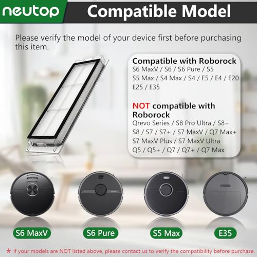 Neutop Filters Replacement Compatible with Roborock S6, S6 Pure/MaxV, S5, S5 Max, S50, S4, E4, E35, E25, E20, C10, Robot Vacuums Spare Parts Accessories, 8-Pack. - Image 2