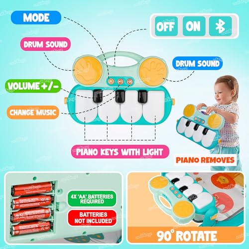Image of Zest 4 Toyz Baby Play Mat with Bluetooth Musical Bluetooth Piano Kick Keyboard and Hanging Toys for 0-36 Months Interactive Baby Gym Mat for Boys and Girls (Blue)