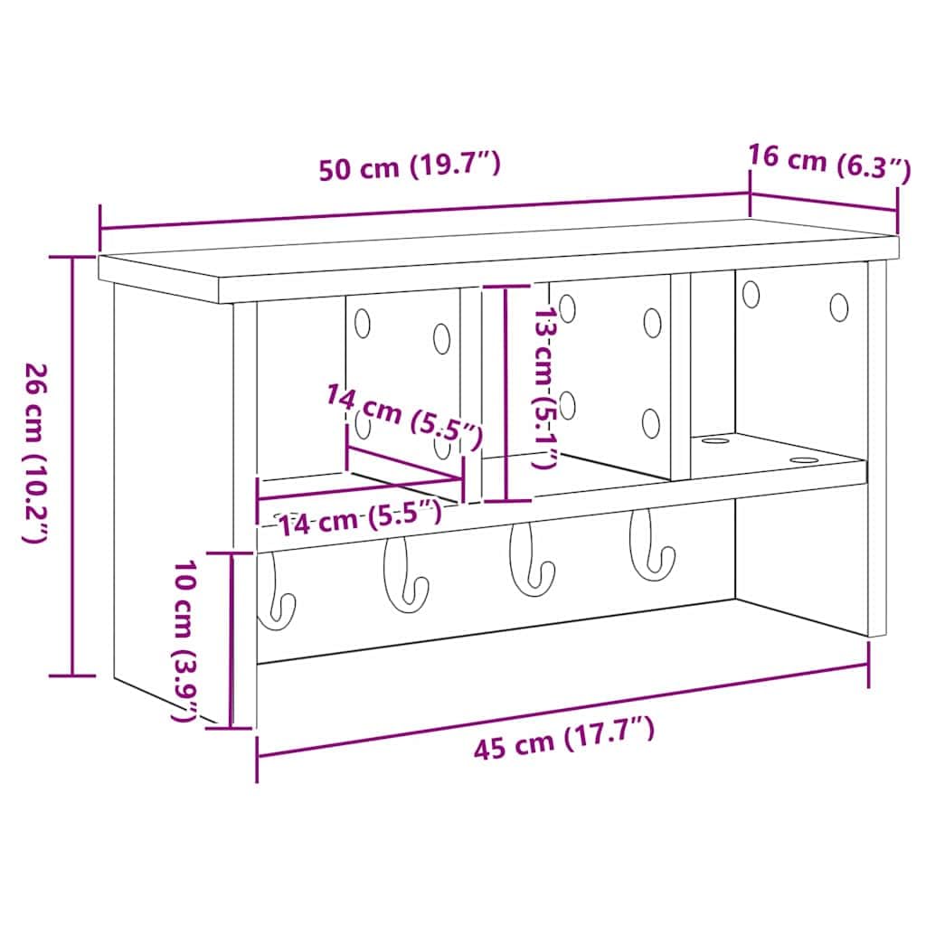 Wandgarderobe mit Regalbrett Altholz 50x16x26 cm Holzwerkstoff Modernes Design für Flur Eingangsbereich und Wohnzimmer