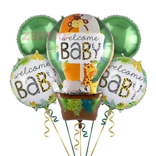 Image of Balloonistics Welcome Baby Jungle Theme Happy Birthday Balloon Bouquet Pack Of 5