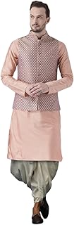 kisah Men's Cotton Blend Regular Fit Full Sleeves Woven Design Mauve Kurta Jacket Dhoti Pants Set-picture-13