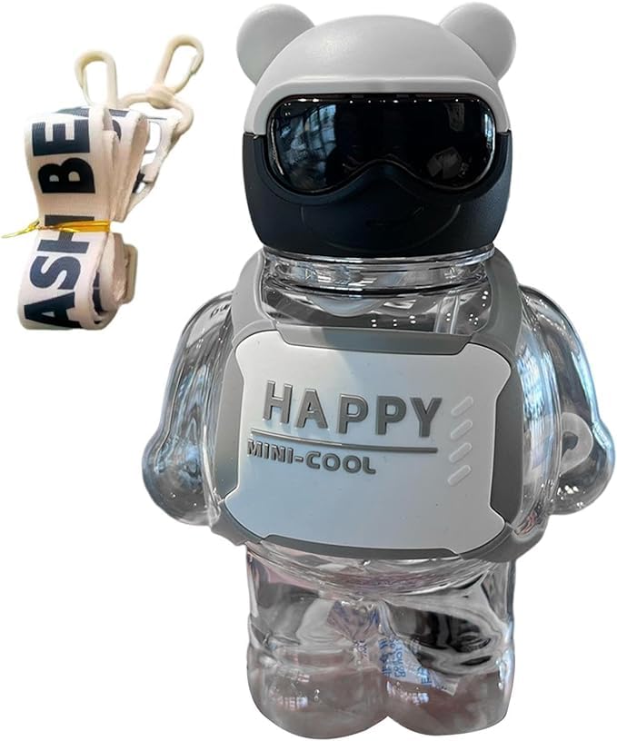 LMN Store Bear Water Bottle, 779 ml Teddyy Drinking Bottle, Portable Cartoon Bear Water Bottle with Push Botton & Straw, Leakproof Bear Kawaii Water Bottle for School, Sports, Camping(1PCS) (Grey)