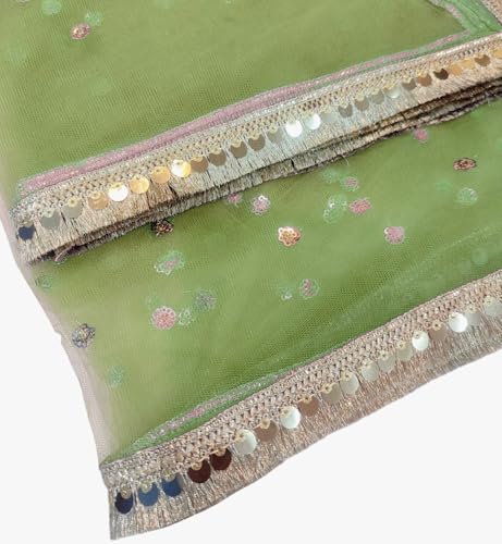 Image of Navti Creations Women's Lightweight Net Dupatta With Sequence Embroidery & Kiran Border (Length 2.25m)