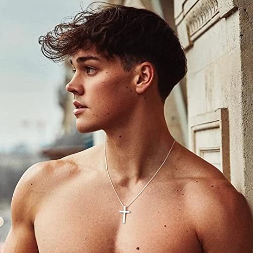 Ursteel 925 Sterling Silver Cross Pendant Cross Necklace for Men, Mens Cross Necklace 18K Gold Black Silver Stainless Steel Chain Necklace for Men Women Girls 16 18 20 22 Inch Cross Necklace4