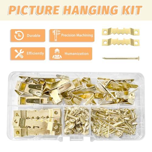 Image of 150 pcs Picture Hanging Kit - 30 Pcs Sawtooth Frames, 30 Hooks, 60 Screws, 30 Nails for Hanging Photos, Artwork