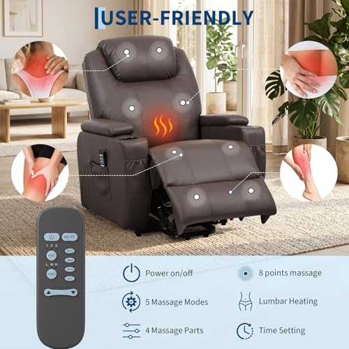 Image of Garvee Power Recliner Chair, Lift Chair with 8-Point Vibration and Heat, Full Body Massage, Armrest Storage, Dual Cup Holders, Silent PU Leather, FSC TUV Certifie, Power Lift Recliner for Bedroom