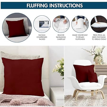 Image of Premium Polyester Fiber Cushion Fillers - Pack of 5 Pcs | 20 x 20 Inches | Burgundy| Cushions, Sofa Pillow, Cushion for Sofa, Cushion for Bed, Decorative Pillow, Pillow for Support