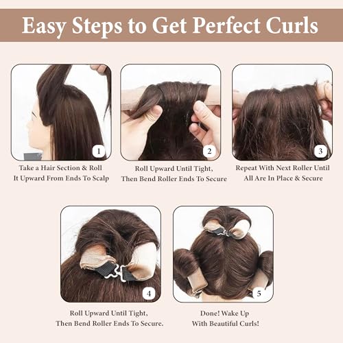 Image of GLUN Non-Damaging Hair Curling Strips, 3 Counts Brown Colour, Hair Curler with Hook, for All Hair Types, Overnight Curler for Beautiful Natural Wave Texture