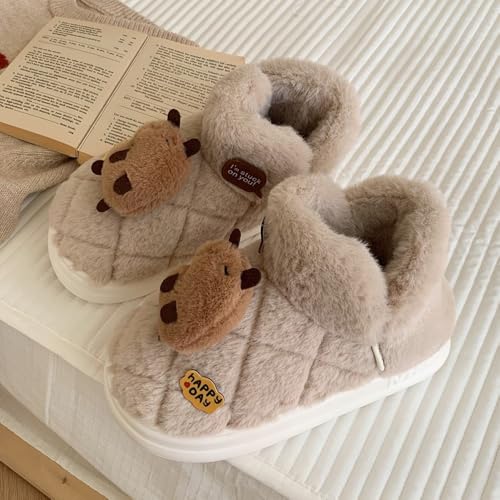 Capybara Slippers Cute Fuzzy Warm Plush Winter Shoes, Cozy Indoor Outdoor House Sandals Bedroom Comfortable Wear Soft Cloud Slides Faux Fur Furry Lightweithg Anti-Skid Funny Grips Platform Slippers2