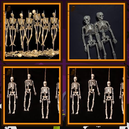 51pj5AEY7+L._AC_ VioraWhite 11 Stück Halloween-Skelett-Dekorationen, realistische Ganzkörper-bewegliche Gelenke, Halloween-Kunststoff-Skelett für Friedhof, Hof, Innen- und Außenbereich, Party-Dekoration