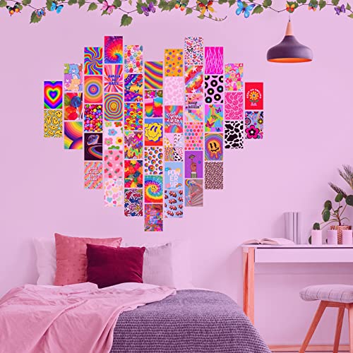 Awmgirl 133 Stück Ästhetisches Bild für Wandcollage, Indische Raumdekoration Wandkunstdrucke Collage Druck Kit, Bunte Hippie ästhetisches Bild für Wohnheim-wanddekoration