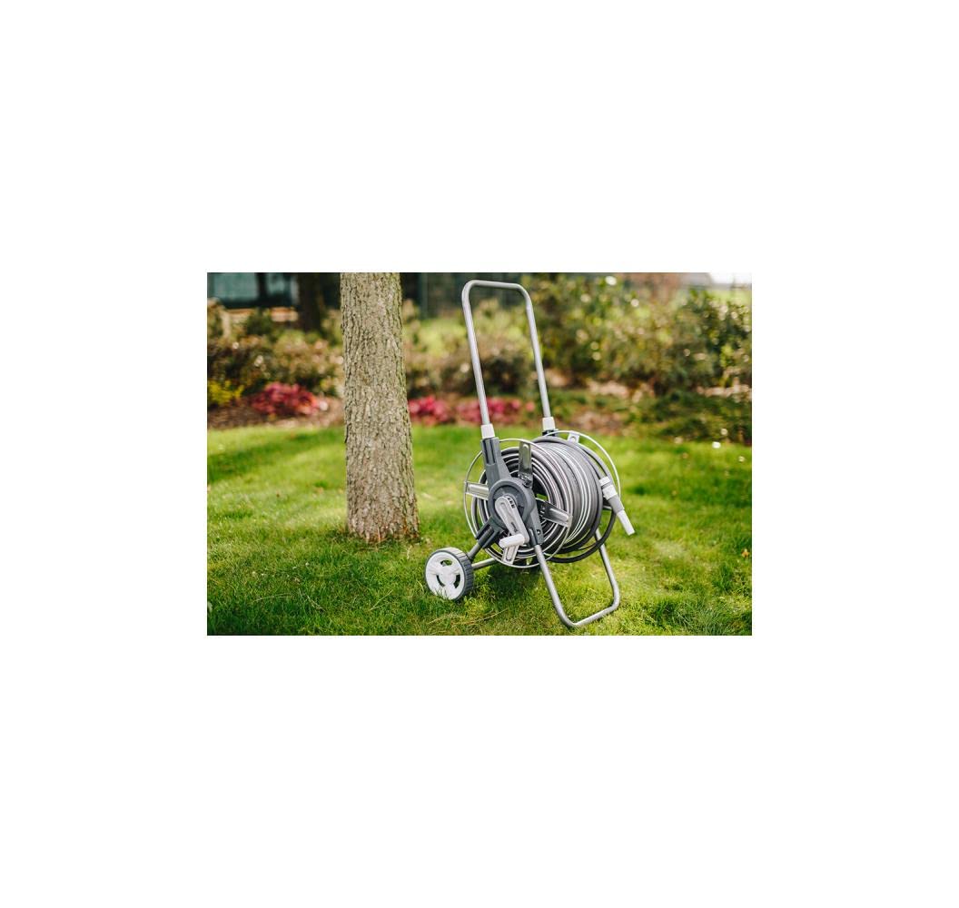 WHITE SILVER 8 tlg. Schlauchwagen-Set, Gartenschlauch 50m 1/2", Gartenbrause, Schlauchset, Schlauchkupplung