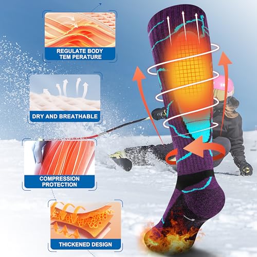 Image of Hylaea Merino Wool Ski Socks, Cold Weather Socks for Snowboarding, Snow, Winter, Thermal Knee-high Warm Socks, Hunting