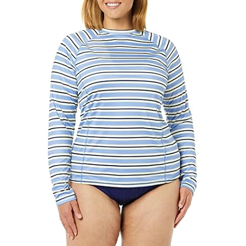 Camiseta de Surf de Manga Larga Mujer, Azul, Rayas Horizontales Cover