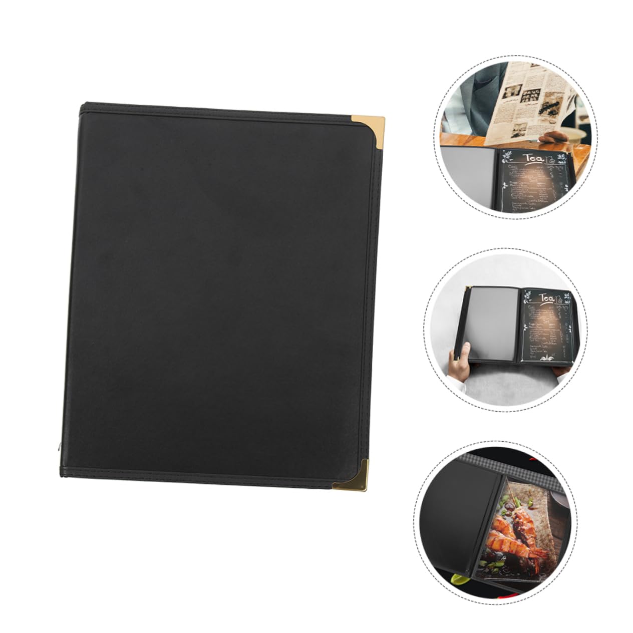Portamenús de Cafetería de Pvc Negro, Cubierta para Menú | Porta Menú Portátil y Ligero, Resistente al Desgaste, Limpieza Sencilla, para Cocina y Mesa