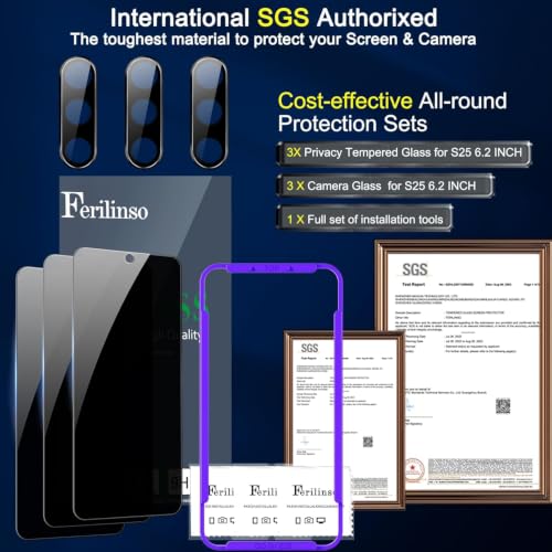 Image of Ferilinso 3 Pack Privacy Screen Protector for Samsung Galaxy S25 Plus