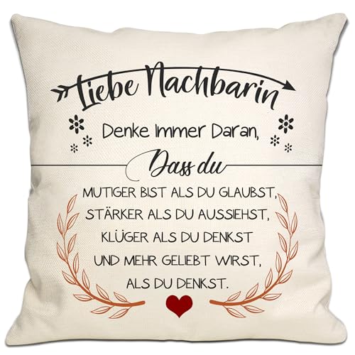 Bommex Du mutiger bist als du glaubst Kissenbezüge für Nachbarin inspirierendes Geschenk für Nachbarin Einweihungsgeschenk Abschiedsgeschenk Geburtstag (Nachbarin-1)