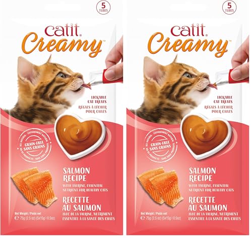 Catit Creamy Lickable Cat Treat – Hydrating and Healthy Treat for Cats of All Ages - Salmon, 10-Pack