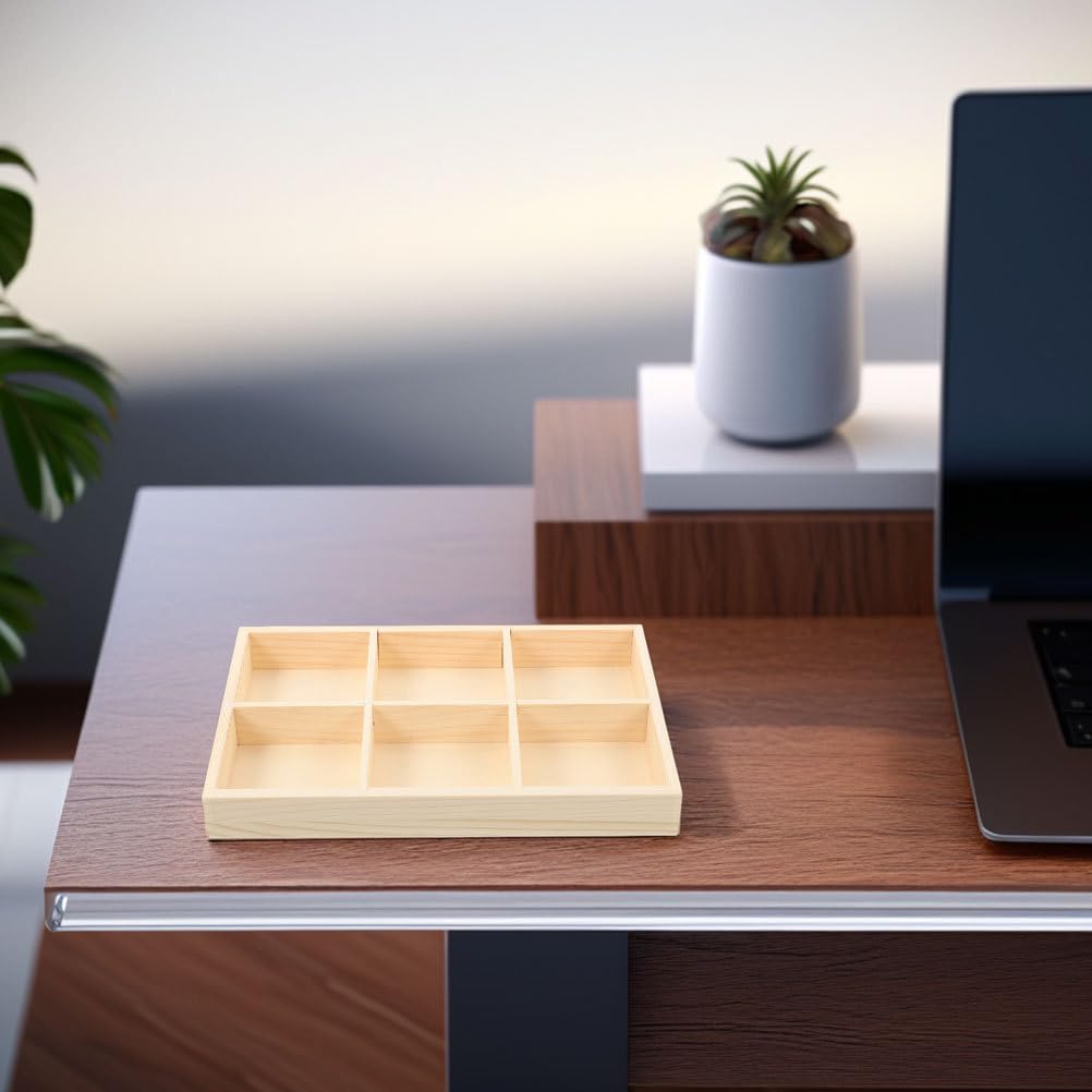 Cabilock Caja Organizadora De Madera Con Compartimentos Divididos 9 Secciones Bandeja De Almacenamiento Multifuncional Para Escritorio Materiales De Arte Crayones Oficina Y Hogar