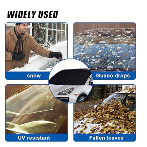 Image of Car Front Windshield Snow Cover, 74x66 Inch Anti Ice Frost Windshield Protector, Windproof Oxford Front Window Cover, Winter Car Accessories for Cars, Trucks, SUVs, Lorries (Front Cover)