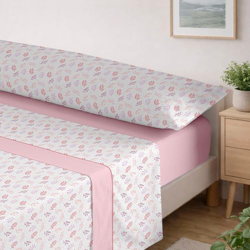 MERCURY TEXTIL  Juego de sábanas de Verano Estampadas. Ropa de Cama Juego de 3 Piezas, 100% Microfibra. Modernas, Tacto Fino y Suave (Cama 135, Hojas Rosa)