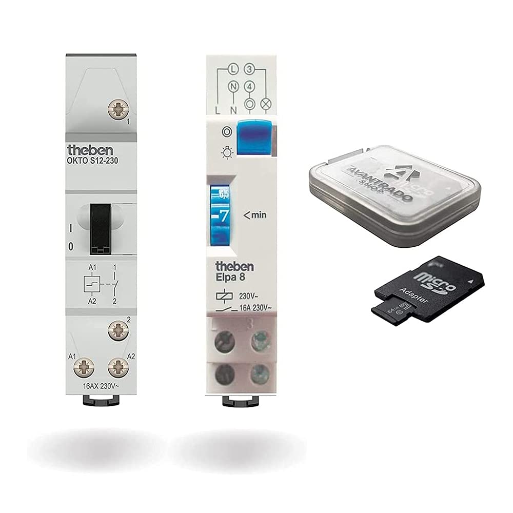 Paquet combiné – Theben Okto S12-230 (3120120) Télérupteur + ELPA 8 (0080804) Minuterie d'escalier électromécanique + Carte Micro