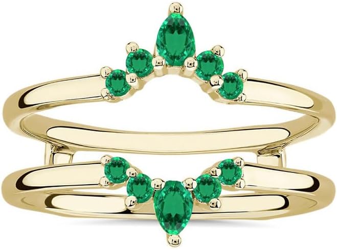 Green Emerald Crown Shaped Enhancer Guard For Women, 14k Gold Finish Green Emerald Wrap Ring, Engagement Ring