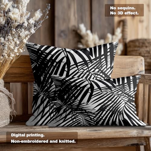 Housse de coussin palmier noir et blanc lavable avec fermeture éclair cachée - 4