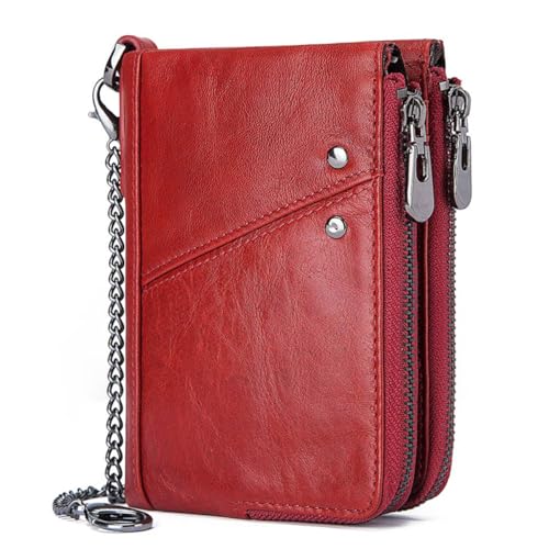 Men Red Theft Leather Wallet Multifunctional Credit Card Holder Coin Purse for Daily Use Stylish Design Storage for Cash and Cards