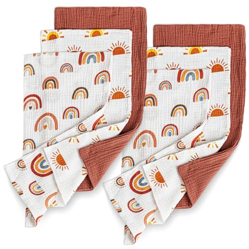 Image of FIGEPO 6 Pack Muslin Boho Baby Burp Cloths 100% Cotton Large 20''x10'' Gender Neutral Infant Burp Spit Up Rags for Newborn Unisex Baby Girl or Boy Soft Breathable Burping Washcloths (Boho)