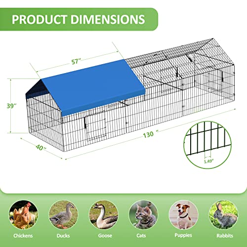INJOPEXI Metal Chicken Coop 130\"×40\"×39\" Chicken Runs for Yard with Cover Chicken Playpen Enclosure Chicken Pen Kennel Duck Coop Cage for Outdoor Backyard Farm Rabbit Dog Cat Small Animal Poultry