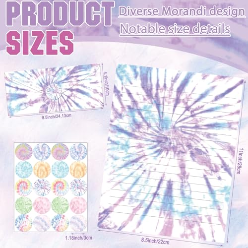 Image of TaoBary 160 Pcs Stationery Paper Set 50 Double Sided Stationery Papers with 50 Matching Envelopes and 60 Round Dot Sticker, 10 Design(Tie Dye,8.5 x 11 Inch)