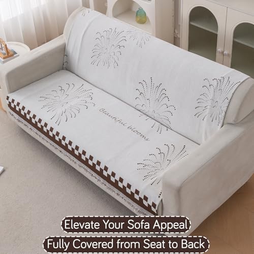 Image of HOKIPO Serene Abode Sofa Cover 3 Seater, 180x175 cm, Brown Dot Burst
