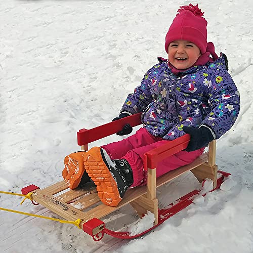 Image of Superio Children Wooden Sled, Snow Sled for Toddlers, Kids Sleigh with Pull Ropes and Cushion, Baby Sled