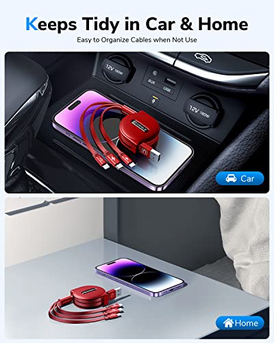 Cafele Multi Charging Cable【Handy Charging】 3In1 Retractable Usb Charging Cable With Type C/Micro Usb/Ip, Multiple Phone Charger Cord For Phone 14 13 12 11, Samsung S23 S22 S21(4Ft)-Red #TOP5