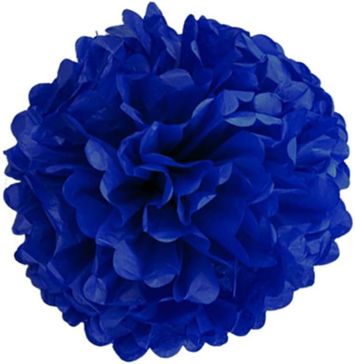 Miniatura 4 de BRZIKWT 12 pompones de papel de seda azul marino amarillo para fiesta, techo, colgar en la pared, decoración de flores (8, 10 y 12 pulgadas)