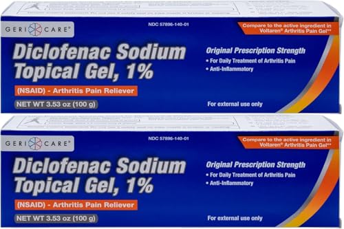 GeriCare Topical Arthritis Pain Relief Gel Diclofenac Sodium 1% (NSAID) Hand Wrist Elbow Foot Ankle Knee Extra-Strength Pain Reliever- Anti-inflammatory Arthritis Pain Treatment 3.53oz (2 Pack)