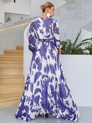 Image of TOLEEN Summer Casual Dresses for Women 2024 Spring Fashion Boho V Neck Long Sleeve Ruffle Floral Print Elegant Maxi Dress
