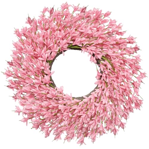26 Inch Spring Wreaths for Front Door Large Valentines Spring Door Wreath Easter Wild Floral Summer Wreaths Outside All Season for Farmhouse Porch Wall Wedding Living Room Home Decor(Pink)