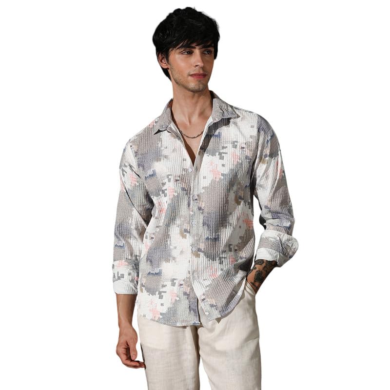 Image of CAHOOT Men's Bisque Shirt Casual Wear | Spread Collar | Long Sleeve | Button Closure | Shirt Crafted with Comfort Fit for Everyday Wear
